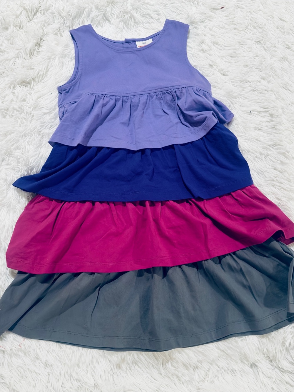 Hanna Andersson Purple Navy Magenta & Gray Tiered Twirl Tank Dress Sz 140/ 10/12